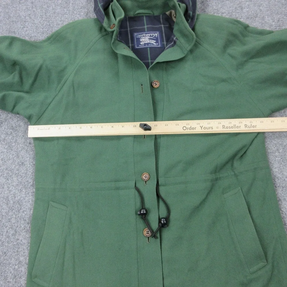 Vintage Burberrys‎ Coat Womens 8 Green Wool Hooded Parka Tartan Plaid Lined - Picture 10 of 16